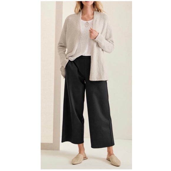 Eileen Fisher Black Flat Front High-Rise Wide Leg Ankle Crop Linen Pants Small - Picture 7 of 16